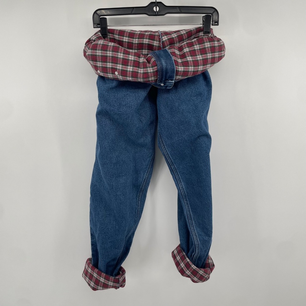 Eddie Bauer Flannel Lined Jeans Womens 8 Blue Plaid High Rise Straight Vintage